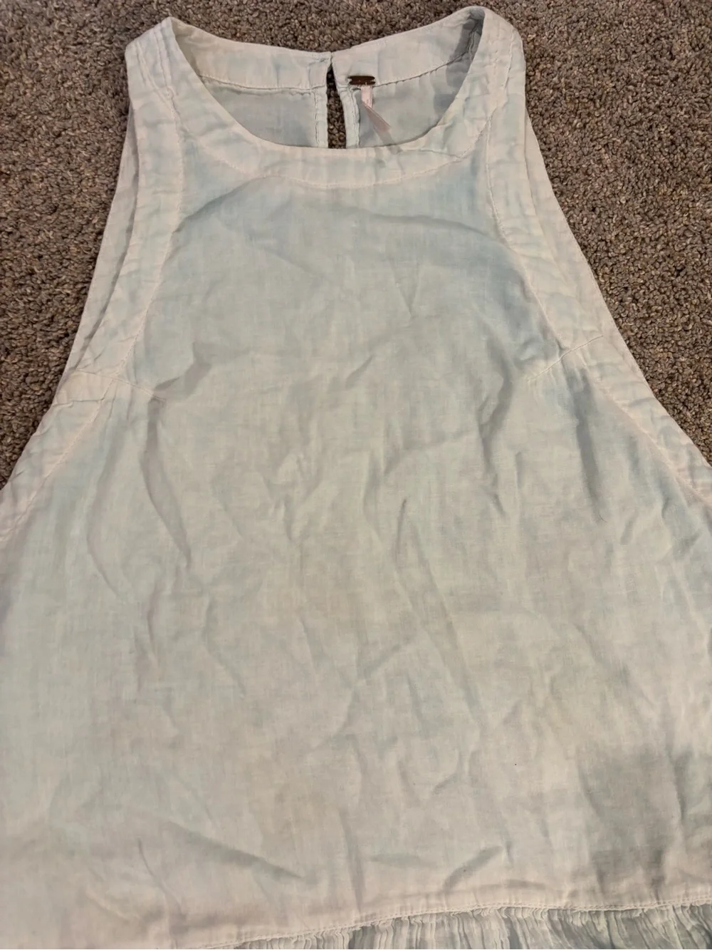 Free People Light Blue Linen Sleeveless Round Neck Mini Dress Ruffle Hem Medium